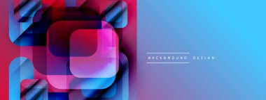 Soyut geometrik şekiller örtüşür, canlı bir değişim etkisi yaratır. Mavi, pembe, mor renkler tasarımda baskın. Modern, şık arkaplan.