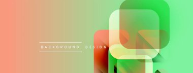 Soyut gradyanlar, yuvarlak kareler kesişiyor. Şeftali, yeşil renkler kompozisyona hakim. Metin arka plan tasarımı okur. Modern görsel biçim.