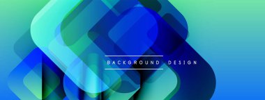 Soyut geometrik şekiller çakışıyor. Mavi, yeşil gradyanlar modern arkaplan oluşturur. Metin arka plan tasarımı okur. Yumuşak geçişler görünür.