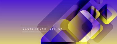 Soyut geometrik şekiller çakışıyor. Mor, sarı renkler modern arkaplan tasarımı yaratır. Metin arkaplan tasarımı okur.