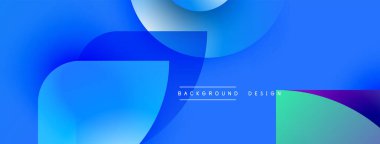 Soyut mavi tasarım. Üst üste binen şekiller dinamik görsel efekt yaratır. Renkler derinliği gösteriyor, modern estetiği..