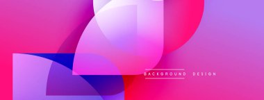 Soyut, enerjik bir arkaplan. Üst üste binen şekiller dinamik görsel efekt yaratır. Pembe, mor renkler kompozisyona hakim. Modern tasarım ögesi.