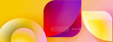 Soyut geometrik şekiller, canlı gradyanlar. Sarı, turuncu, morumsu renkler kompozisyona hakim. Arka planlar için modern tasarım ögesi.