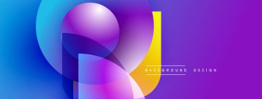 Soyut, enerjik şekiller çakışıyor ve dinamik bir değişim etkisi yaratıyor. Mor, mavi, sarı renkler kompozisyona hakim. Modern tasarım ögesi.