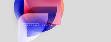 Soyut geometrik şekiller çakışıyor. Mavi, pembe, mor renkler gri arkaplanla harmanlanmış. Modern tasarım ögeleri basit kompozisyon sunar.