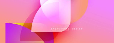 Soyut arkaplan özellikleri üst üste binen renkli şekiller. Pembe, mor, turuncu renkler düzgün bir şekilde harmanlanarak dinamik görsel efekt yaratır. Modern tasarım ögesi.