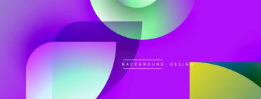 Soyut sıvı şekilleri örtüşür, canlı mor, yeşil ve sarı renkler yaratır. Arkaplan ve sunumlar için modern tasarım ögesi.
