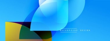 Soyut geometrik şekiller çakışıyor. Mavi, aksanları sarı ve yeşile çevirir. Modern tasarım akıcılık ve dinamizm öneriyor..