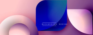 Soyut şekiller örtüşür, değişim etkisi yaratır. Pembe, mavi, mor renkler kompozisyona hakim. Modern tasarım ögesi.