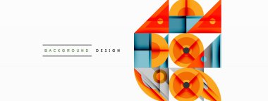 Geometrik şekiller çakışıyor ve canlı bir desen oluşturuyor. Turuncu, mavi, gri tonlar tasarımda baskın. Modern estetik, temiz çizgiler sunar.