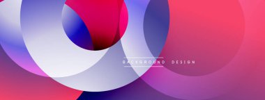 Soyut daireler örtüşüyor, canlı pembeler, maviler, morlar yaratıyor. Modern tasarım akıcılık, hareket, dinamik bileşim öneriyor.