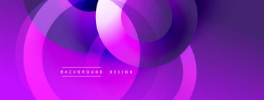 Soyut mor tasarım, üst üste binen daireler, gradyanlar. Şekillerin altındaki metin arkaplan dizaynına sahip modern arkaplan.