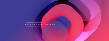 Soyut renkli tasarım. Üst üste binen daireler dinamik görsel efekt yaratır. Renkler mordan pembeye dönüşüyor. Modern arkaplan dokusu.