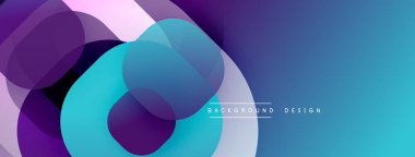 Üst üste binen daireler, gradyanlar içeren soyut kompozisyon. Mavi, mor renkler dizaynın hakimi. Modern estetik, temiz çizgiler sunar.