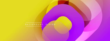 Soyut renkli katmanlar dinamik arkaplan yaratır. Sarı, mor, pembe renkler düzgün bir şekilde harmanlanarak dairesel şekiller oluşturuyor. Modern tasarım ögesi.
