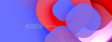 Soyut renkli arkaplan. Üst üste binen şekiller dinamik görsel efekt yaratır. Mavi, kırmızı, beyaz renkler kompozisyona hakim. Modern tasarım ögesi.