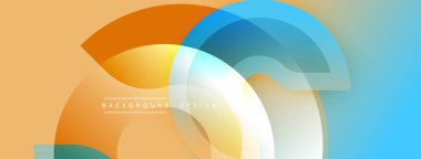 Soyut tasarım özellikleri üst üste binen eğri şekiller. Renkler arasında turuncu, mavi, sarı, beyaz. Modern estetik, arka planlar için uygun.