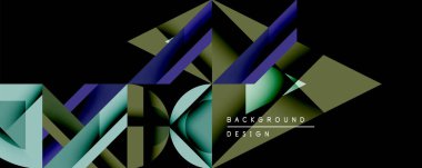 Soyut geometrik şekiller örtüşür, dinamik görsel efekt yaratır. Siyah arka plana karşı rengarenk, deniz mavisi, deniz kontrastı. Dijital projeler için modern tasarım ögesi.