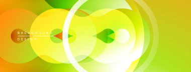 Soyut, enerjik bir arkaplan. Üst üste binen daireler dinamik, akışkan görsel efektler yaratır. Sarı, yeşiller kompozisyona hakim. Yumuşak gradyanlar.