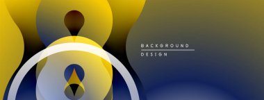 Soyut tasarım özellikleri üst üste binen şekiller, gradyanlar. Sarı, kahverengi, mavi renkler modern estetik yaratır. Mevcut en küçük metin.