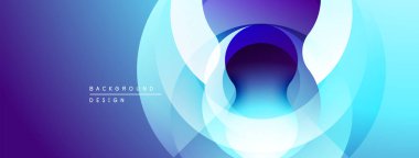 Soyut mavi tasarım, üst üste binen daireler. Gradyan gölgeler derinlik yaratır, modern estetik. Yumuşak kıvrımlar hareketi, enerjiyi gösterir.