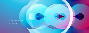 Soyut daireler örtüşüyor, parlak mavi ve mor renkler yaratıyor. Modern tasarım akıcılık, enerji, dinamik bileşim öneriyor.