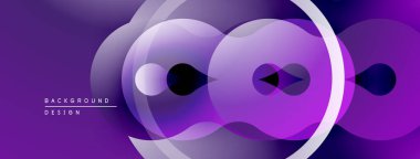 Soyut mor tasarım, üst üste binen daireler, gradyanlar, çizgiler. Modern estetik, pürüzsüz geçişler dinamik görsel efekt yaratır.
