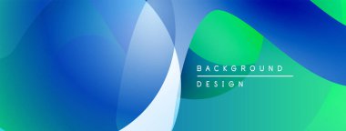 Soyut sıvı şekilleri mavi ve yeşillikleri harmanlıyor. Modern tasarım hareketi ve enerjiyi çağrıştırıyor. Gradyan renkler dinamik görsel efekt yaratır.