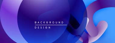 Soyut sıvı şekiller, canlı maviler, morlar modern arkaplan tasarımı yaratır. Yumuşak gradyanlar dinamik görsel deneyim sunar.