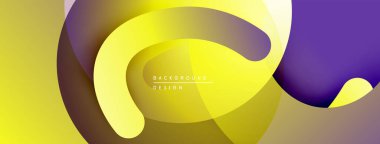 Soyut sıvı şekiller, sarı, mor renkler. Modern tasarım, katmanlı formlar derinlik yaratır, pürüzsüz gradyanlar mevcut. Minimalist estetik.