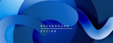 Soyut akışkan şekiller, mavi gradyanlar modern arkaplan tasarımı yaratır. Yumuşak kıvrımlar çakışıyor, dinamik görsel deneyim sunuyor.