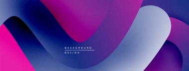 Soyut sıvı şekilleri, canlı gradyanlar. Mor, pembe, mavi renkler kusursuz bir şekilde modern tasarım yaratıyor. Yumuşak eğriler kompozisyona hakim.