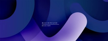 Soyut sıvı şekilleri örtüşerek, gradyan mavi mor arkaplan oluşturur. Modern tasarım derinlik, hareket, görsel ilgi.