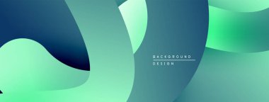 Soyut sıvı şekilleri üst üste binerek dinamik deniz mavisi ve yeşil eğimler yaratır. Modern tasarım hareketi çağrıştırıyor, derinliği. Mevcut en küçük metin.