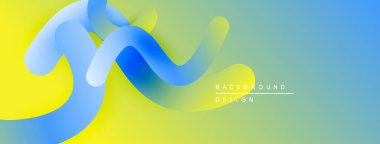 Soyut sıvı şekiller, canlı renklerin karışımı. Sarı, mavi, turkuaz dinamik bileşim oluşturur. Modern tasarım ögesi.