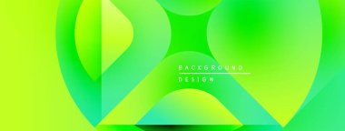 Soyut canlı yeşil arka plan. Üst üste binen şekiller dinamik görsel efekt yaratır. Modern tasarım elementleri pürüzsüz eğimler sunar.