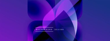 Soyut mor tasarım. Üst üste binen şekiller dinamik görsel efekt yaratır. Sancaklar ve sunumlar için modern gradyan arkaplanı uygun.