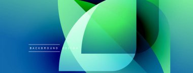 Soyut geometrik şekiller çakışıyor. Mavi, yeşil gradyanlar modern tasarım yaratır. Pürüzsüz geçişler, dinamik kompozisyon. Minimalist estetik.