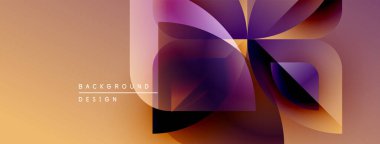 Soyut geometrik tasarım. Turuncu, mor renkler harmanlanır. Üst üste binen şekillerle modern arka plan, dinamik kompozisyon. Minimalist stil.