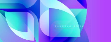 Soyut geometrik şekiller, canlı mavi mor gradyanlar. Modern tasarım elementleri dinamik görsel deneyimler yaratır. Arkaplan teknoloji yeniliği öneriyor.