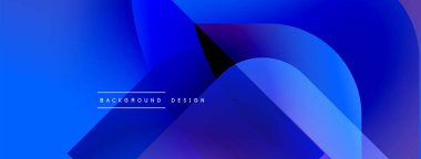 Soyut mavi eğimler dinamik şekiller yaratır. Modern tasarım pürüzsüz geçişler içerir, metin ögesi mevcut. Minimalist estetik.