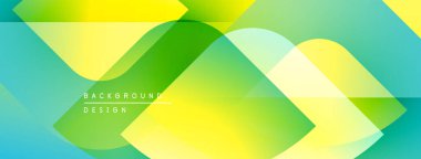 Soyut, enerjik bir arkaplan. Üst üste binen geometrik şekiller dinamik görsel efekt yaratır. Sarılar, yeşiller, maviler kusursuz bir şekilde harmanlanır. Modern tasarım ögesi.
