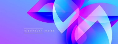 Soyut enerjik tasarım. Üst üste binen şekiller, mor, mavi ve pembe renkler kullanarak dinamik akış yaratır. Modern arkaplan ögesi.
