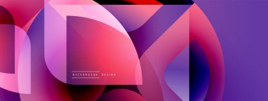 Soyut renkli katmanlar dinamik görsel efekt yaratır. Yumuşak eğimler, üst üste binen şekiller modern tasarım elementlerini akla getiriyor. Canlı renkler kompozisyona hakim..