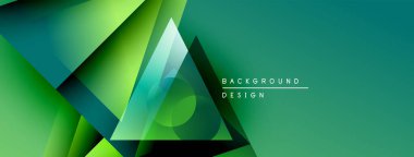 Soyut geometrik şekiller örtüşür, canlı yeşil gradyan arkaplan oluşturur. Modern tasarım elementleri yenilik ve teknoloji öneriyor.