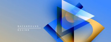 Soyut geometrik şekiller örtüşüyor, dinamik mavi, altın renkleri yaratıyor. Modern tasarım elementleri yenilik ve teknoloji öneriyor.