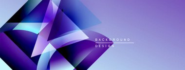 Soyut geometrik şekiller, canlı mor renkler, modern tasarım. Arkaplanda gradyanlar, dinamik kompozisyon, parlak estetik.