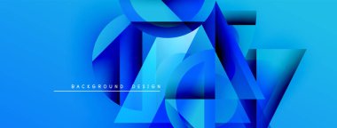 Soyut mavi tasarım geometrik şekiller, gradyanlar, dinamik bileşimler içerir. Arka planlar ve sunumlar için modern estetik.