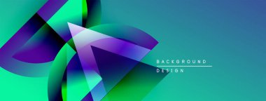 Soyut geometrik şekiller örtüşüyor, canlı renk eğimleri yaratıyor. Tasarımda deniz mavisi, mor, yeşil renkler var. Modern estetik.