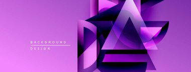 Soyut geometrik tasarım. Mor renkler dinamik şekiller yaratır, modern estetik. Arkaplan özellikleri üçgen biçimler, gösterişli sunum.